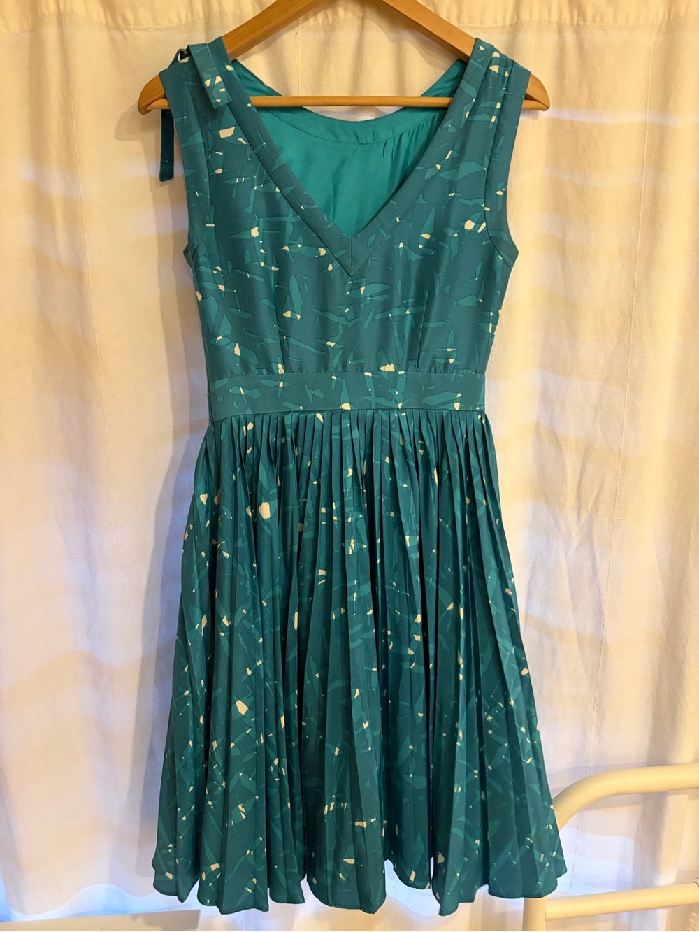 Kate Spade Melody Cocktail Dress - Teal Pleated Fit-and-Flare Silk Mini Dress - Picture 4 of 7